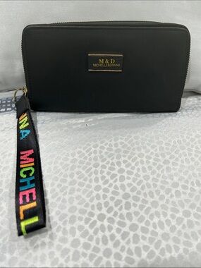 Michelle & Danna Black Wristlet Clutch with Colorful Logo Strap